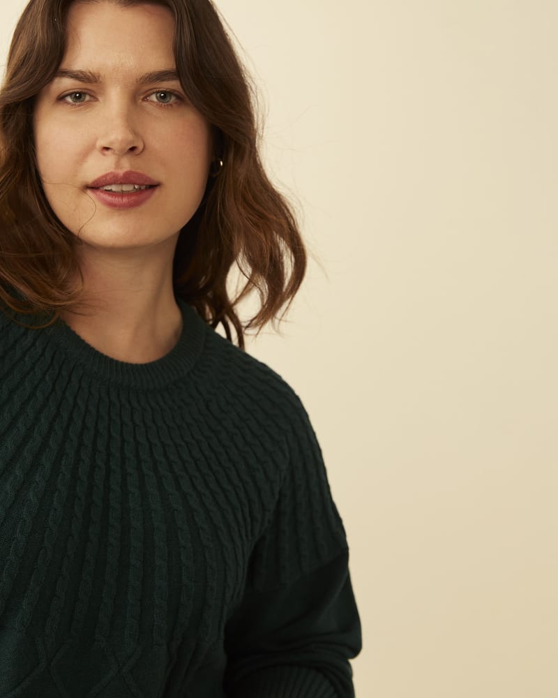 Front of plus size Rosa Cable-Knit Crewneck Sweater by Molly&Isadora | Dia&Co | dia_product_style_image_id:182570